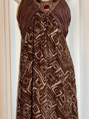 BCBGMaxAzria Brown Printed Beaded-Neckline Coverup
